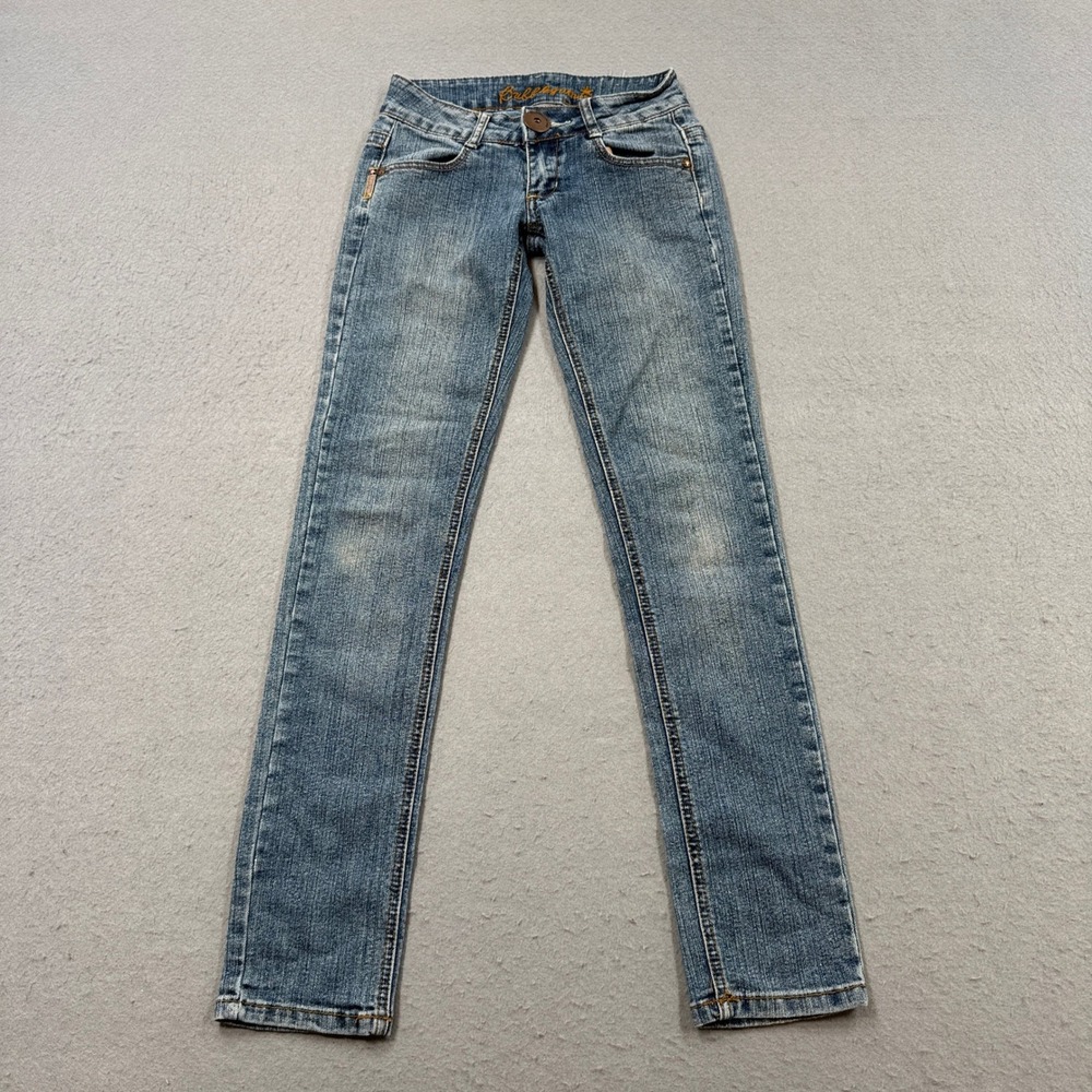 Y2K Bubblegum Jeans Womens 0 Blue Denim Skinny Low Rise Slim Embellished Pockets